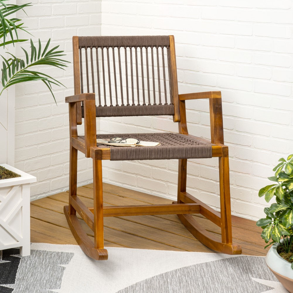 Navion Coastal Casual 352-LBS Support Acacia Wood and Woven Rope Outdoor Rocking Chair