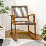 Navion Coastal Casual 352-LBS Support Acacia Wood and Woven Rope Outdoor Rocking Chair