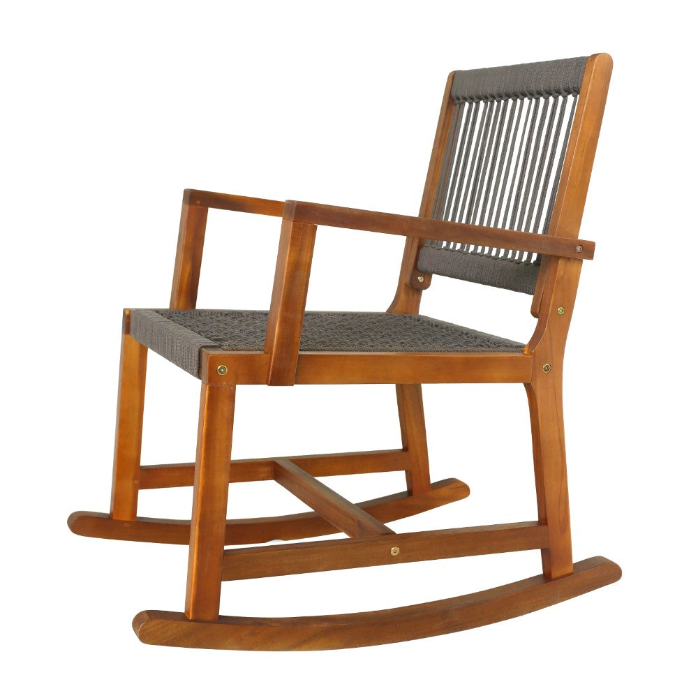 Navion Coastal Casual 352-LBS Support Acacia Wood and Woven Rope Outdoor Rocking Chair