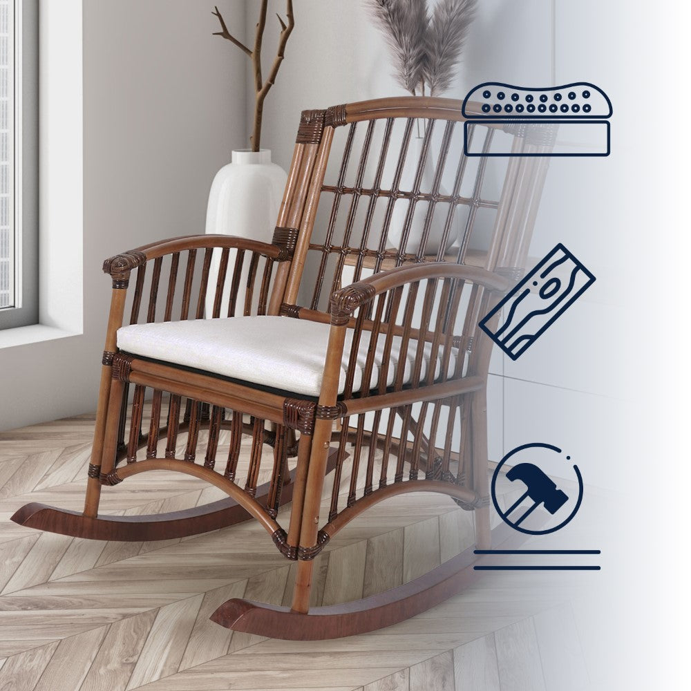 Clarissa Bohemian Farmhouse Woven Rattan/Wood Indoor Rocking Chair