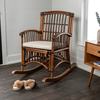Clarissa Bohemian Farmhouse Woven Rattan/Wood Indoor Rocking Chair