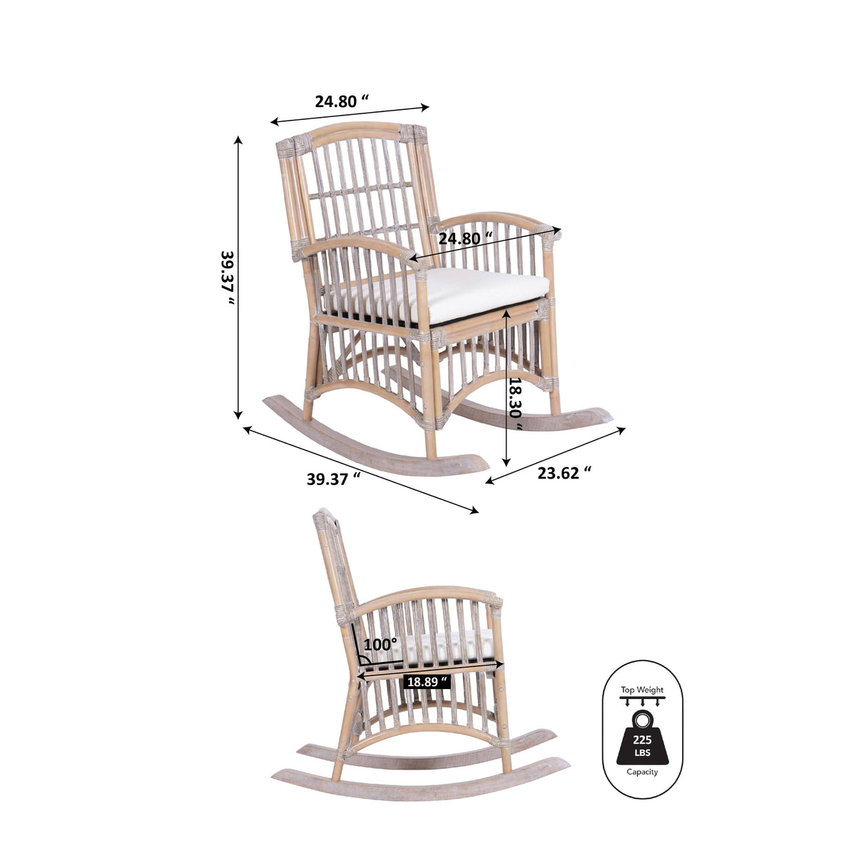 Clarissa Bohemian Farmhouse Woven Rattan/Wood Indoor Rocking Chair