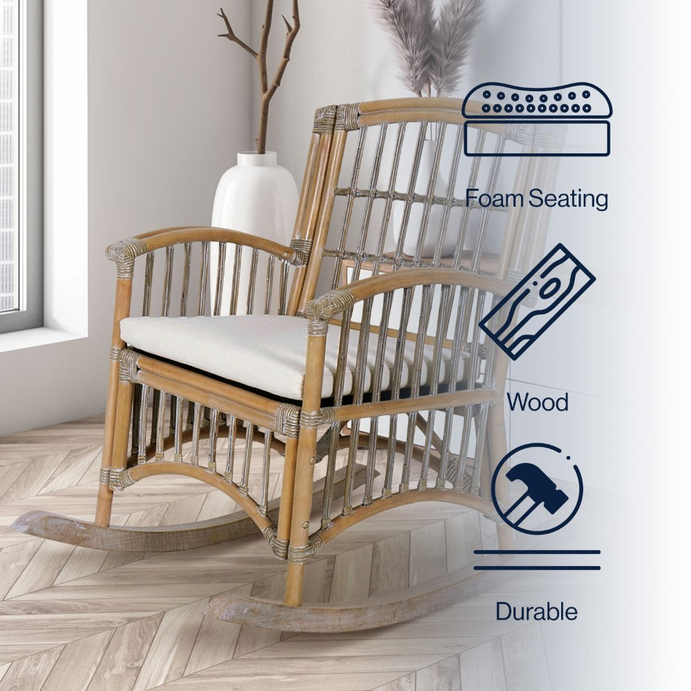 Clarissa Bohemian Farmhouse Woven Rattan/Wood Indoor Rocking Chair