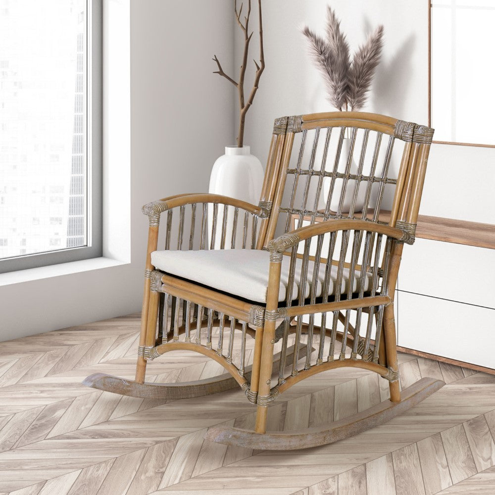 Clarissa Bohemian Farmhouse Woven Rattan/Wood Indoor Rocking Chair