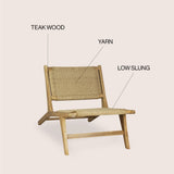 Beachcrest Mid-Century Modern Woven Seagrass Wood Armless Indoor Lounge Chair