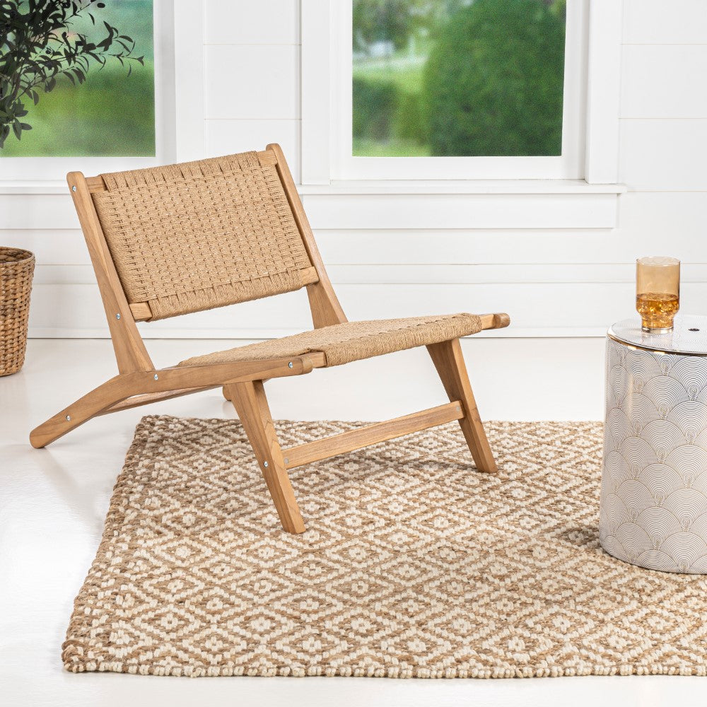 Beachcrest Mid-Century Modern Woven Seagrass Wood Armless Indoor Lounge Chair