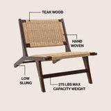Beachcrest Mid-Century Modern Woven Seagrass Wood Armless Indoor Lounge Chair