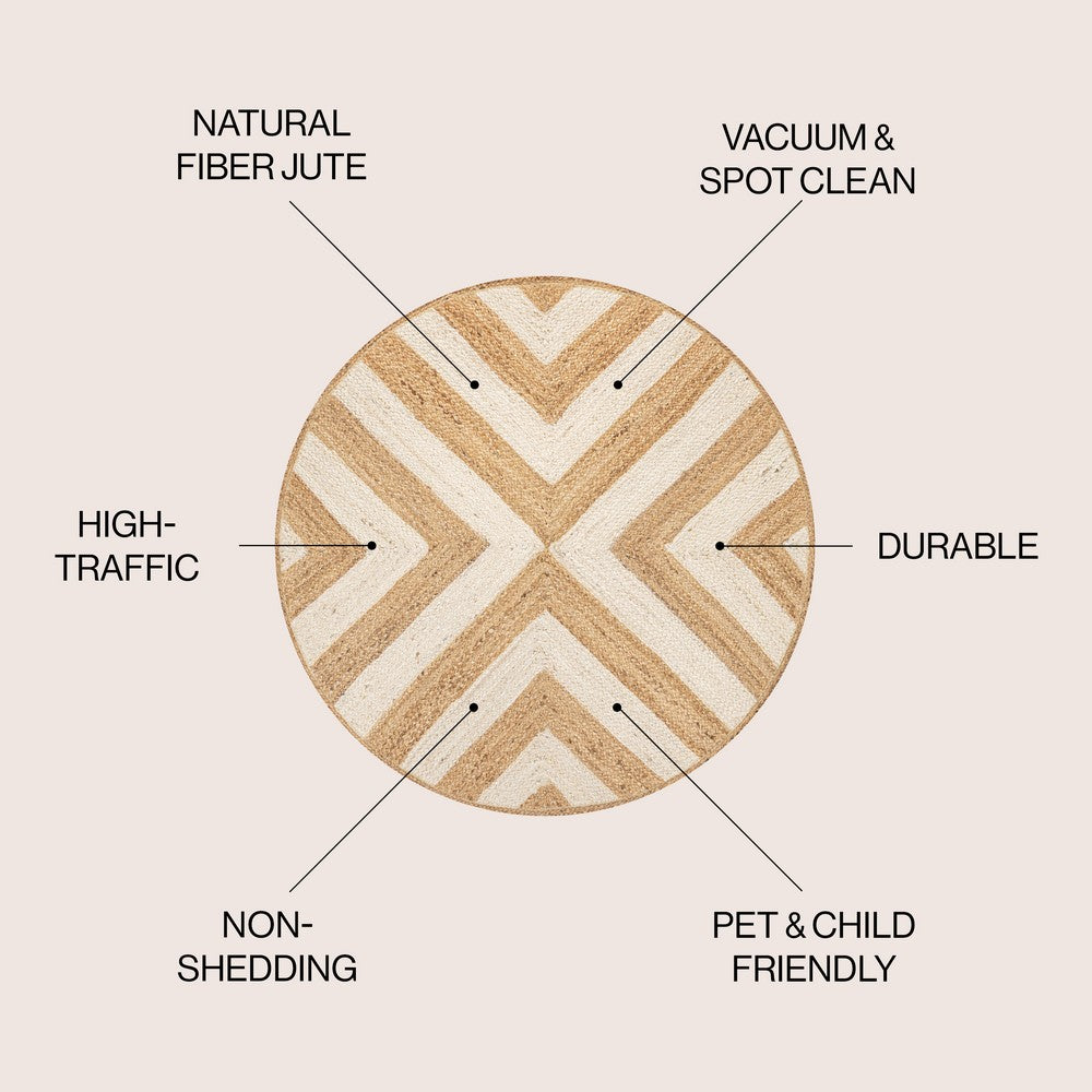 Abstract Two-tone Chevron Round Jute Area Rug