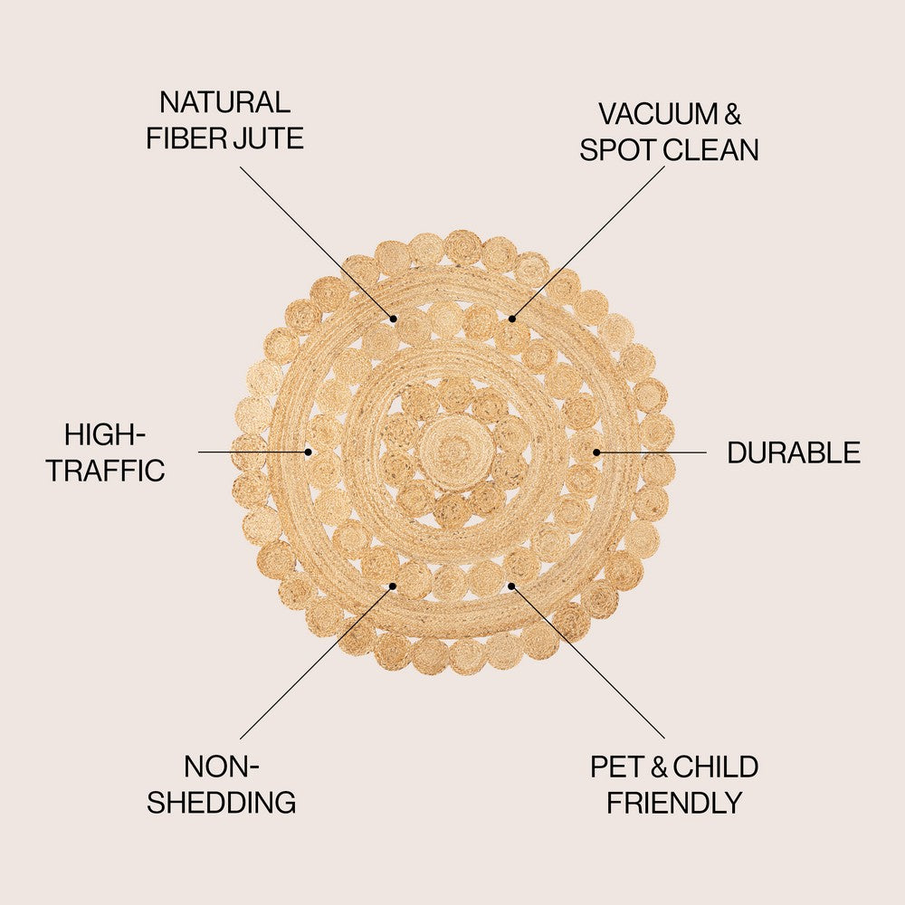 Shag Hippy Jute Medallion Circle Area Rug