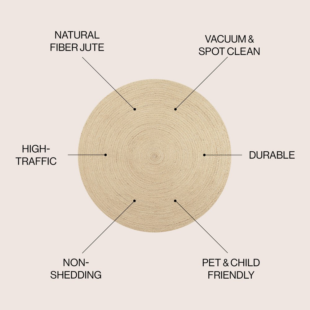 Pilu Braided Coastal Cottage Round Jute Area Rug