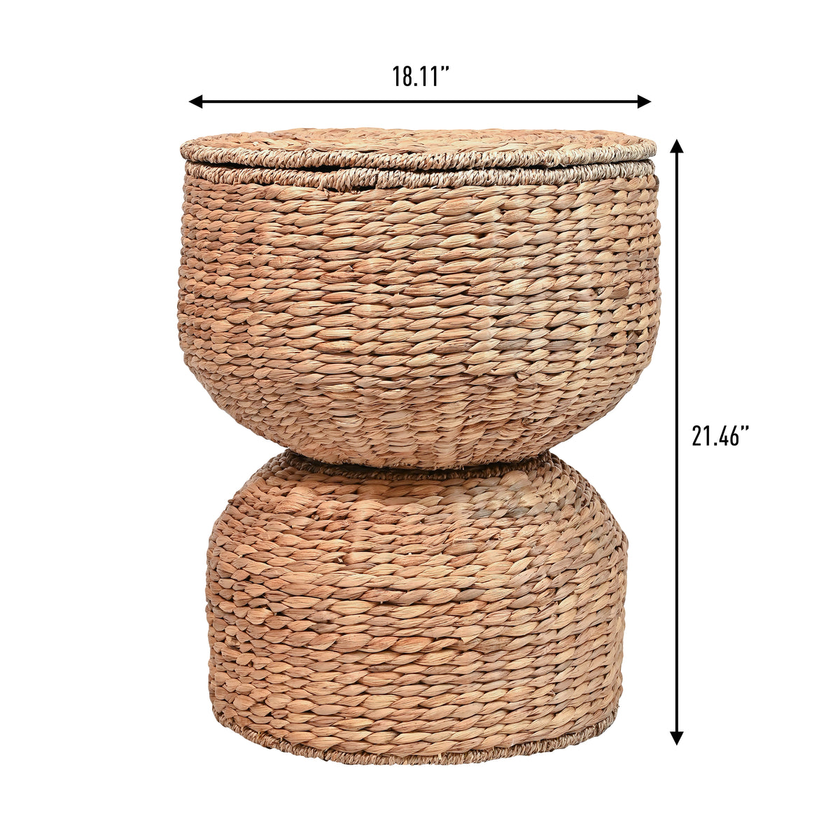 Bhola 18" Hourglass Handwoven Hyacinth Storage Accent Table with Lid