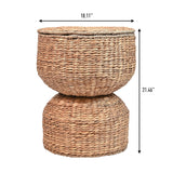 Bhola 18" Hourglass Handwoven Hyacinth Storage Accent Table with Lid
