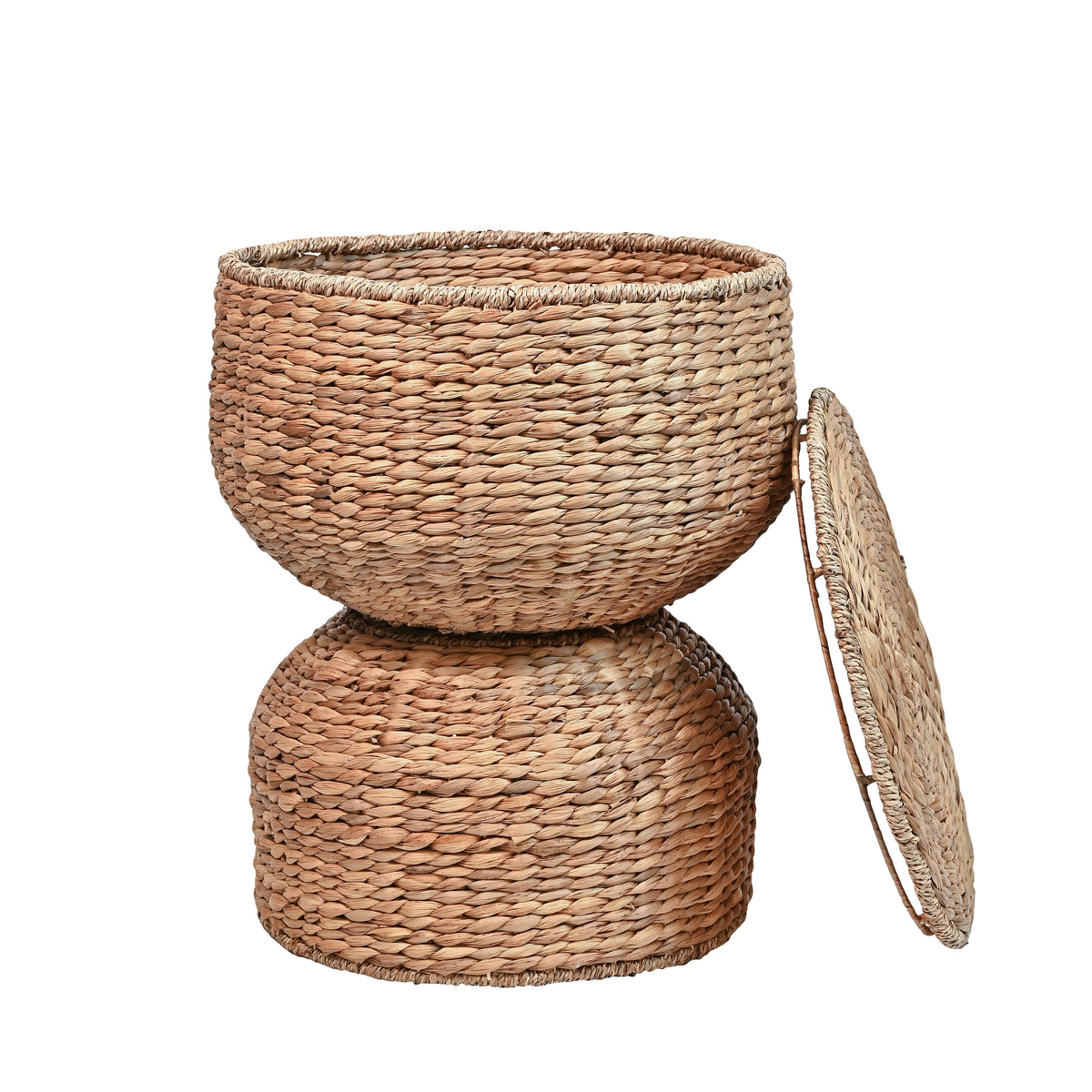 Bhola 18" Hourglass Handwoven Hyacinth Storage Accent Table with Lid