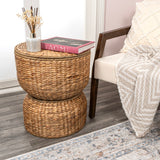 Bhola 18" Hourglass Handwoven Hyacinth Storage Accent Table with Lid
