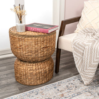 Bhola 18" Hourglass Handwoven Hyacinth Storage Accent Table with Lid