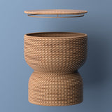 Bhola 18" Hourglass Handwoven Hyacinth Storage Accent Table with Lid