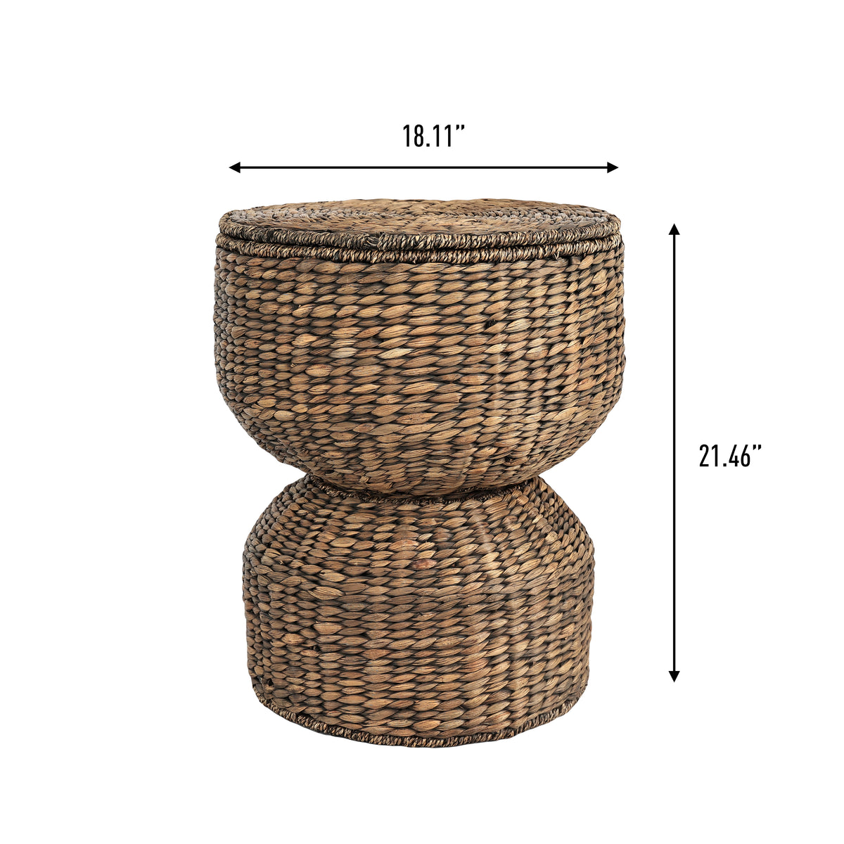 Bhola 18" Hourglass Handwoven Hyacinth Storage Accent Table with Lid