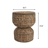 Bhola 18" Hourglass Handwoven Hyacinth Storage Accent Table with Lid