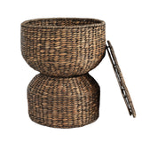 Bhola 18" Hourglass Handwoven Hyacinth Storage Accent Table with Lid