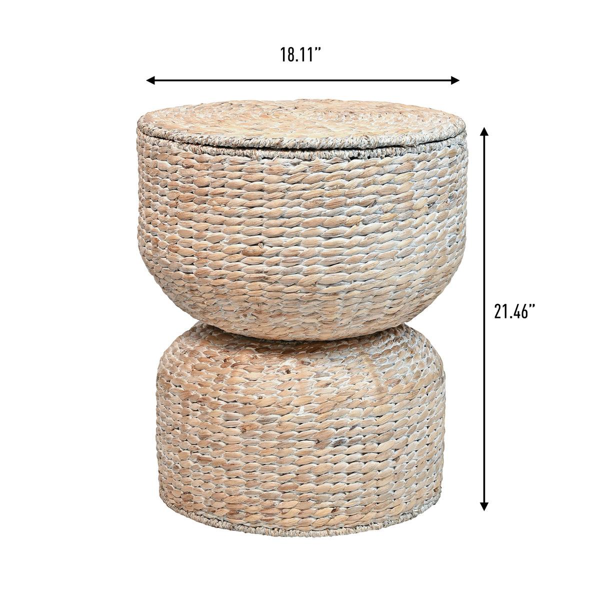 Bhola 18" Hourglass Handwoven Hyacinth Storage Accent Table with Lid