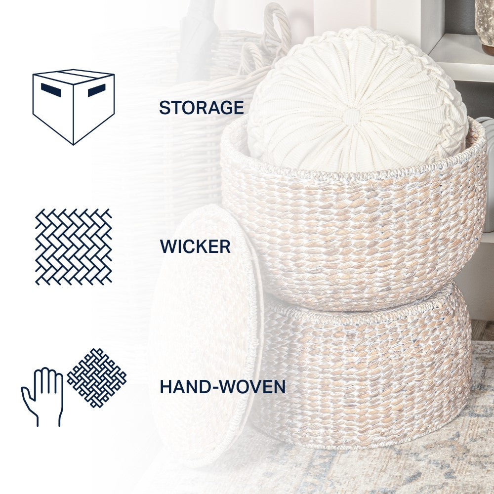 Bhola 18" Hourglass Handwoven Hyacinth Storage Accent Table with Lid