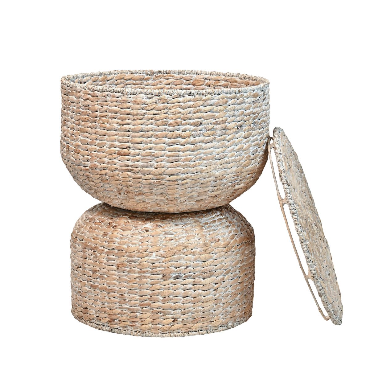Bhola 18" Hourglass Handwoven Hyacinth Storage Accent Table with Lid
