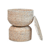 Bhola 18" Hourglass Handwoven Hyacinth Storage Accent Table with Lid