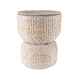 Bhola 18" Hourglass Handwoven Hyacinth Storage Accent Table with Lid