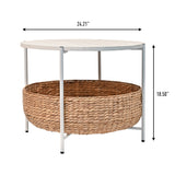 Carly 24.21" Modern Coastal Round Acacia Wood/Water Hyacinth Coffee Table with Storage Basket