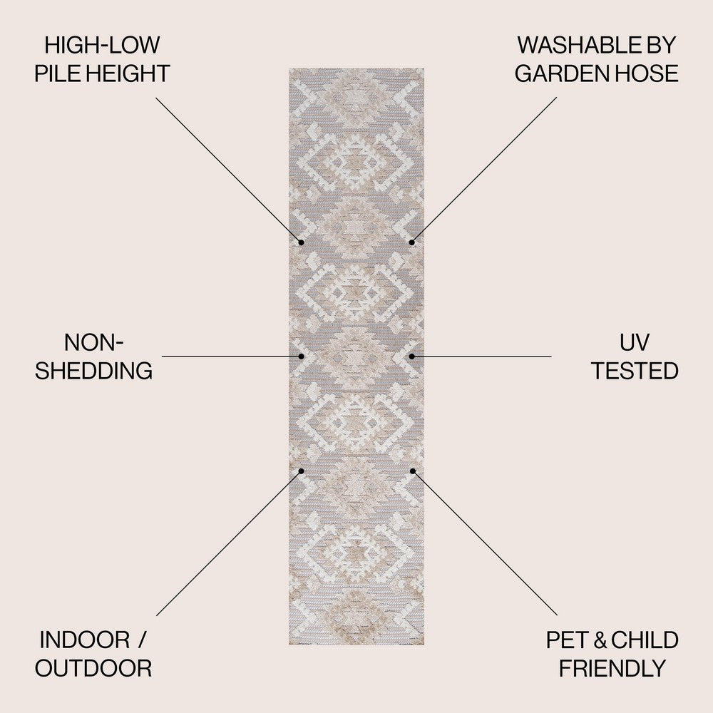 Sabugal Sumak High-Low Pile Neutral Indoor/Outdoor Area Rug