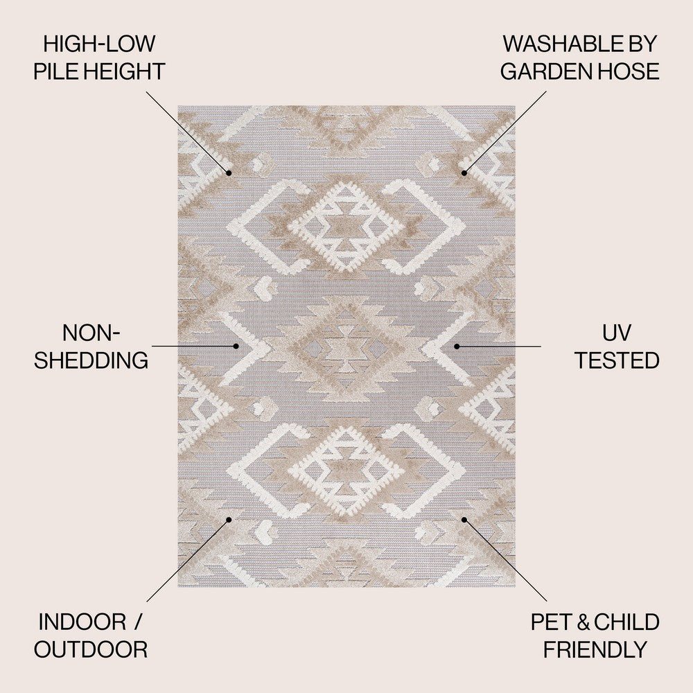 Sabugal Sumak High-Low Pile Neutral Indoor/Outdoor Area Rug