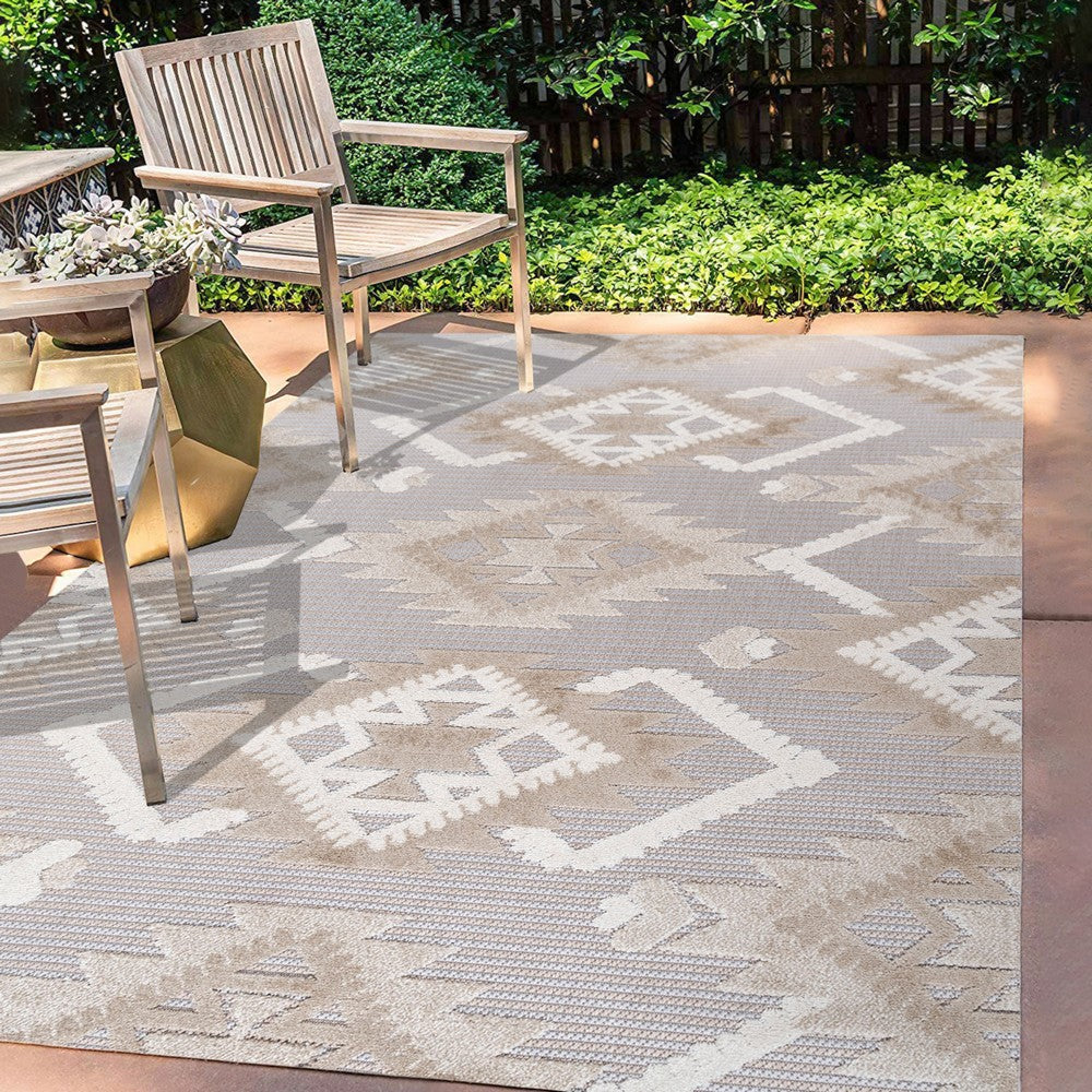 Sabugal Sumak High-Low Pile Neutral Indoor/Outdoor Area Rug