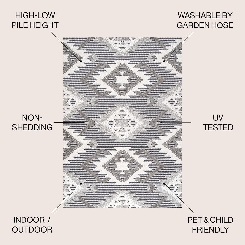 Sabugal Sumak High-Low Pile Neutral Indoor/Outdoor Area Rug