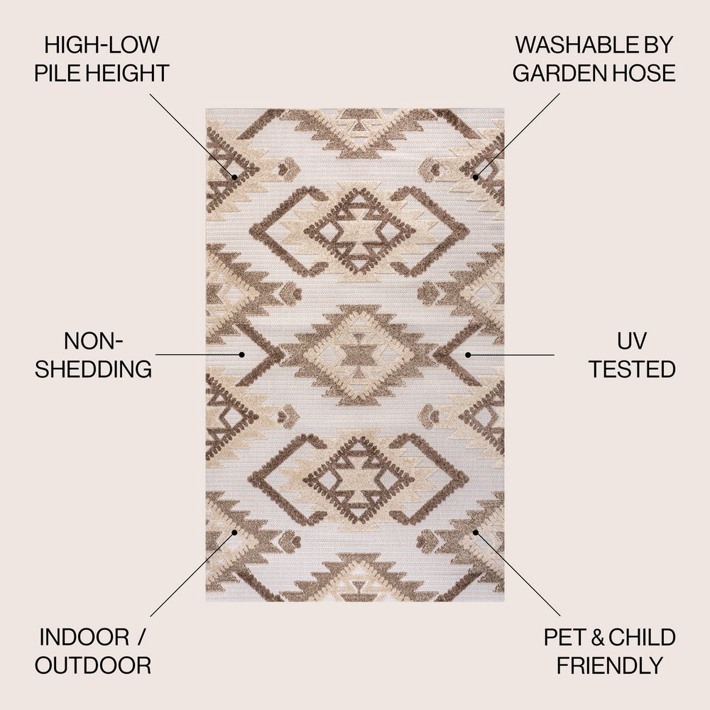 Sabugal Sumak High-Low Pile Neutral Indoor/Outdoor Area Rug