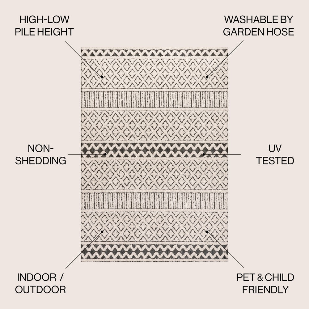chevron High-Low Modern Trellis Geometric Indoor/Outdoor Area Rug