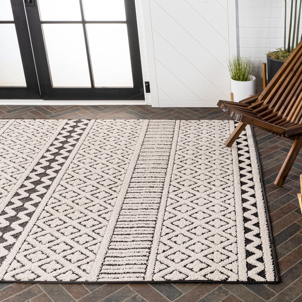 chevron High-Low Modern Trellis Geometric Indoor/Outdoor Area Rug