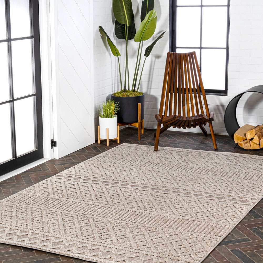 chevron High-Low Modern Trellis Geometric Indoor/Outdoor Area Rug