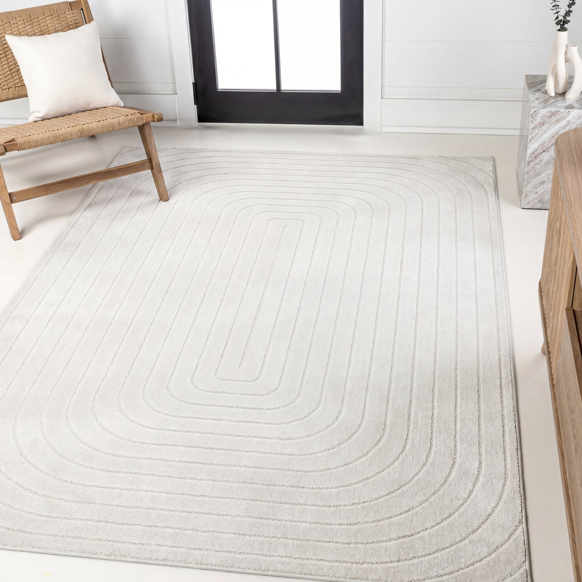 Baya High-Low Modern Scandinavian Arch Stripe Monotone Indoor/Outdoor Area Rug