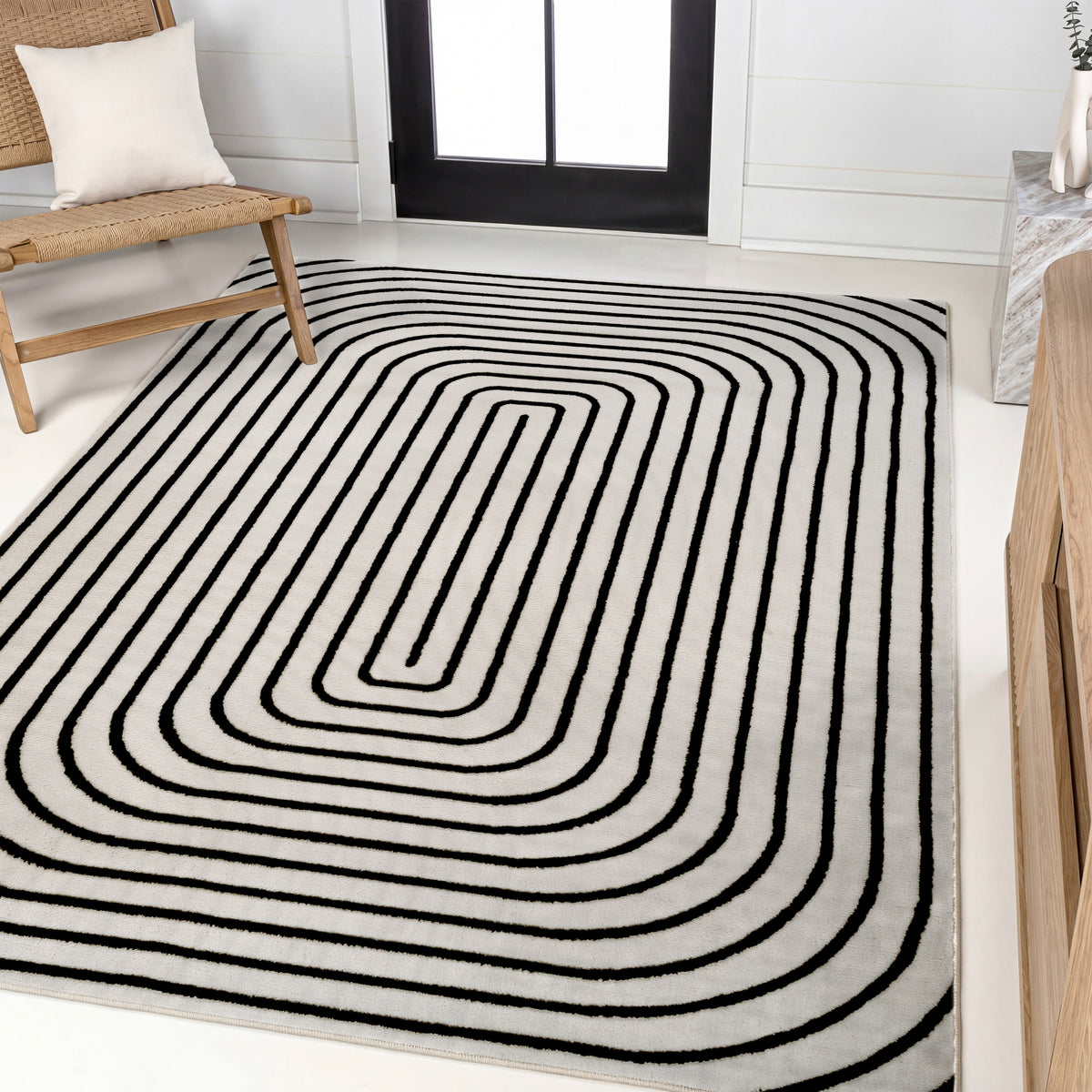 Baya High-Low Modern Scandinavian Arch Stripe Monotone Indoor/Outdoor Area Rug