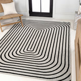 Baya High-Low Modern Scandinavian Arch Stripe Monotone Indoor/Outdoor Area Rug