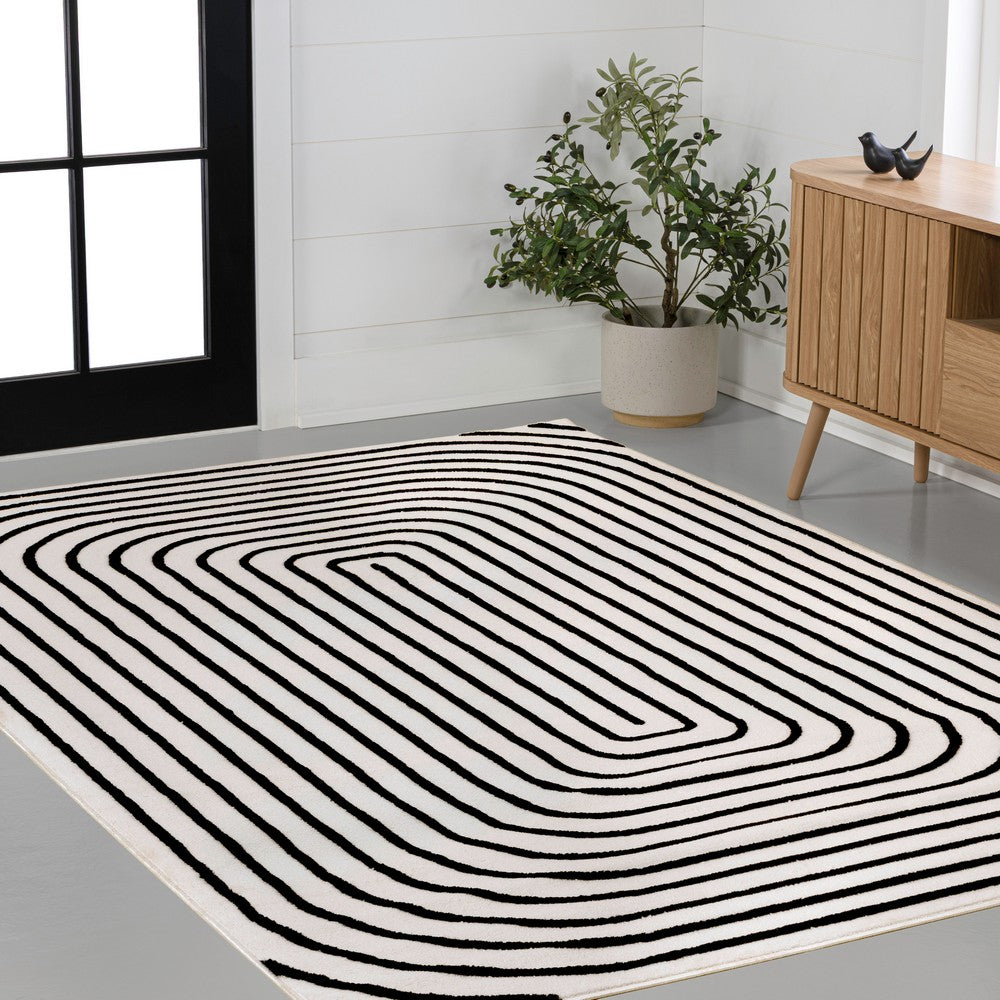 Baya High-Low Modern Scandinavian Arch Stripe Monotone Indoor/Outdoor Area Rug
