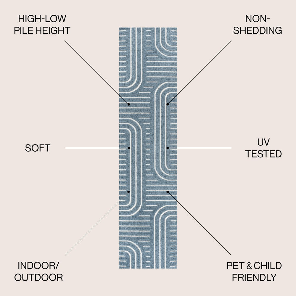 Verde High-Low MidCentury Modern Arch Stripe Two-Tone Indoor/Outdoor Area Rug