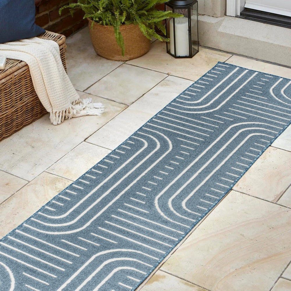 Verde High-Low MidCentury Modern Arch Stripe Two-Tone Indoor/Outdoor Area Rug