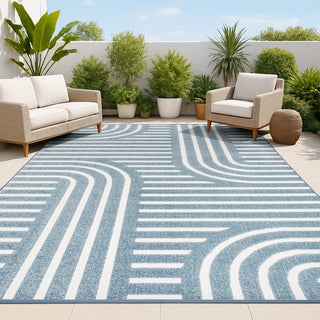 Verde High-Low MidCentury Modern Arch Stripe Two-Tone Indoor/Outdoor Area Rug