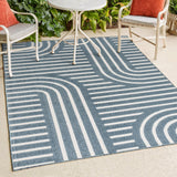 Verde High-Low MidCentury Modern Arch Stripe Two-Tone Indoor/Outdoor Area Rug