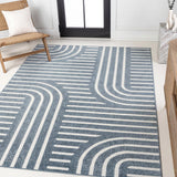 Verde High-Low MidCentury Modern Arch Stripe Two-Tone Indoor/Outdoor Area Rug