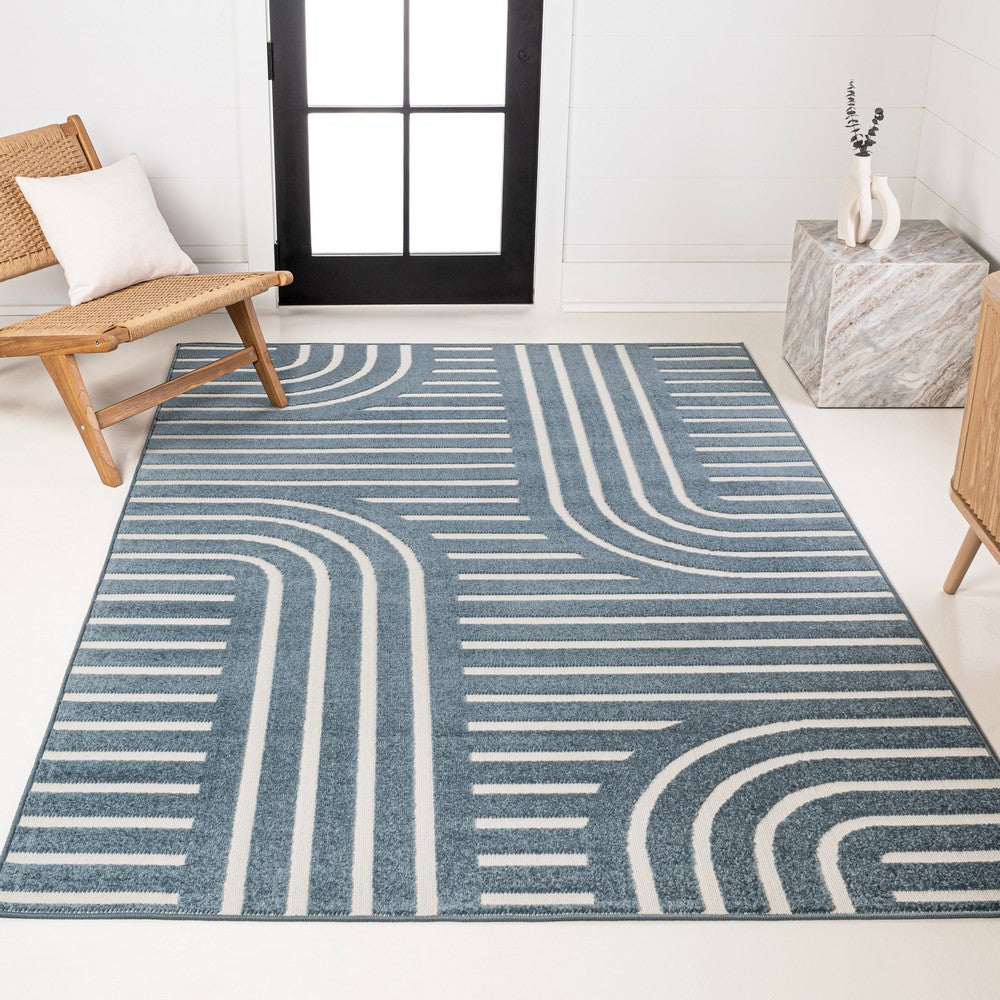 Verde High-Low MidCentury Modern Arch Stripe Two-Tone Indoor/Outdoor Area Rug