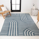 Verde High-Low MidCentury Modern Arch Stripe Two-Tone Indoor/Outdoor Area Rug