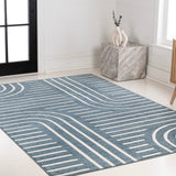 Verde High-Low MidCentury Modern Arch Stripe Two-Tone Indoor/Outdoor Area Rug
