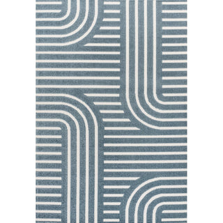 Verde High-Low MidCentury Modern Arch Stripe Two-Tone Indoor/Outdoor Area Rug